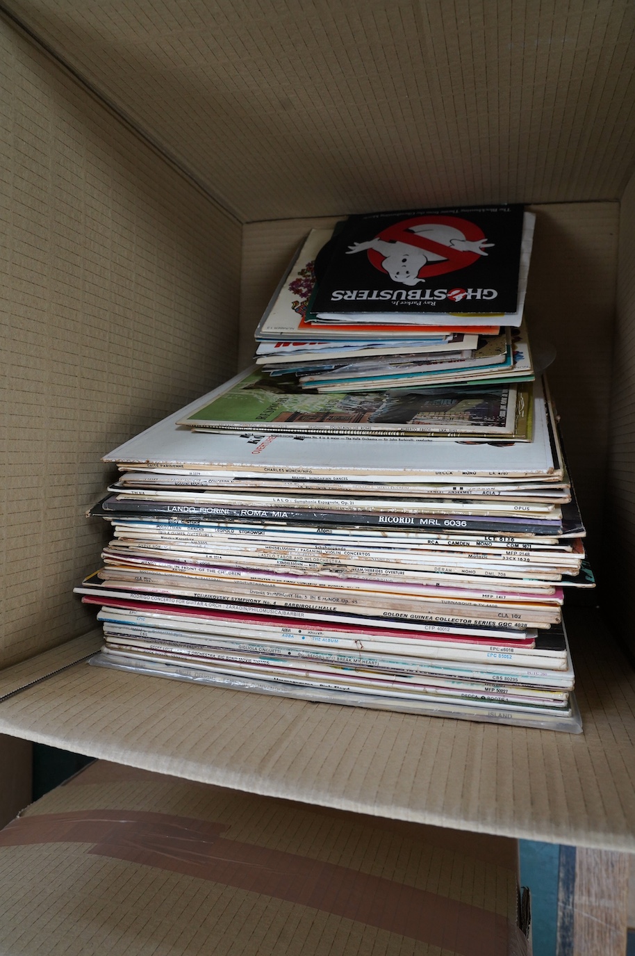 Forty LP pop and classical record albums and a small number of 7” singles, artists include; Fairport Convention, Pink Floyd, the Beatles, ABBA, Dvorak, Handel, Mozart, Mendelssohn, Rimsky Korsakov, etc. Condition - poor